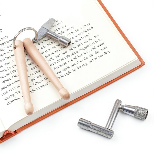 Musical Drum Key Stainless Steel Silver + Wood-6