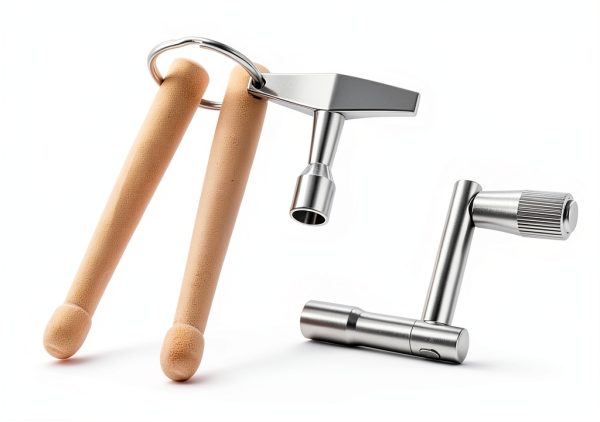 Musical Drum Key Stainless Steel Silver + Wood-1