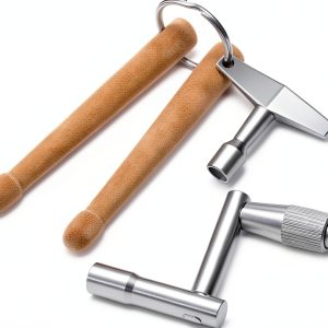 Musical Drum Key Stainless Steel Silver + Wood-0